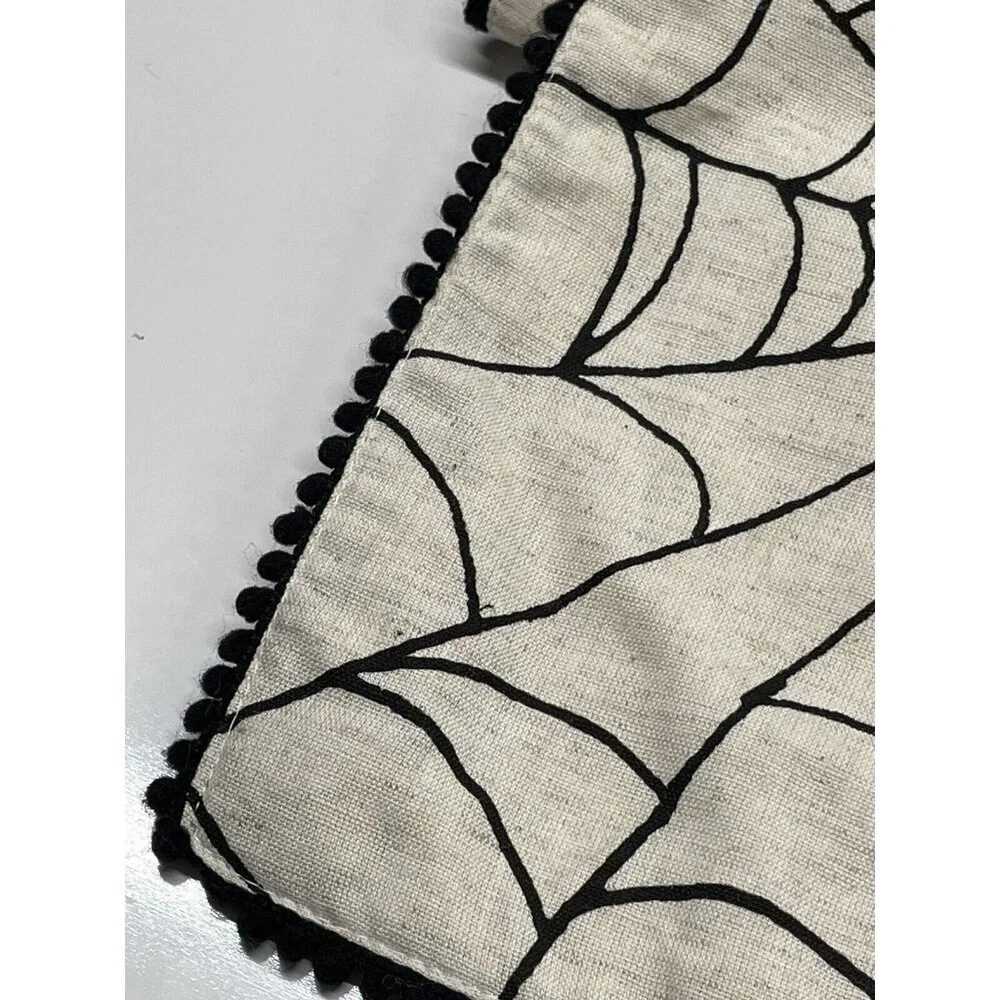 Black Spider Web Black Beaded Halloween Table Runner Hallow Home 71” x‎ 17”  EL1